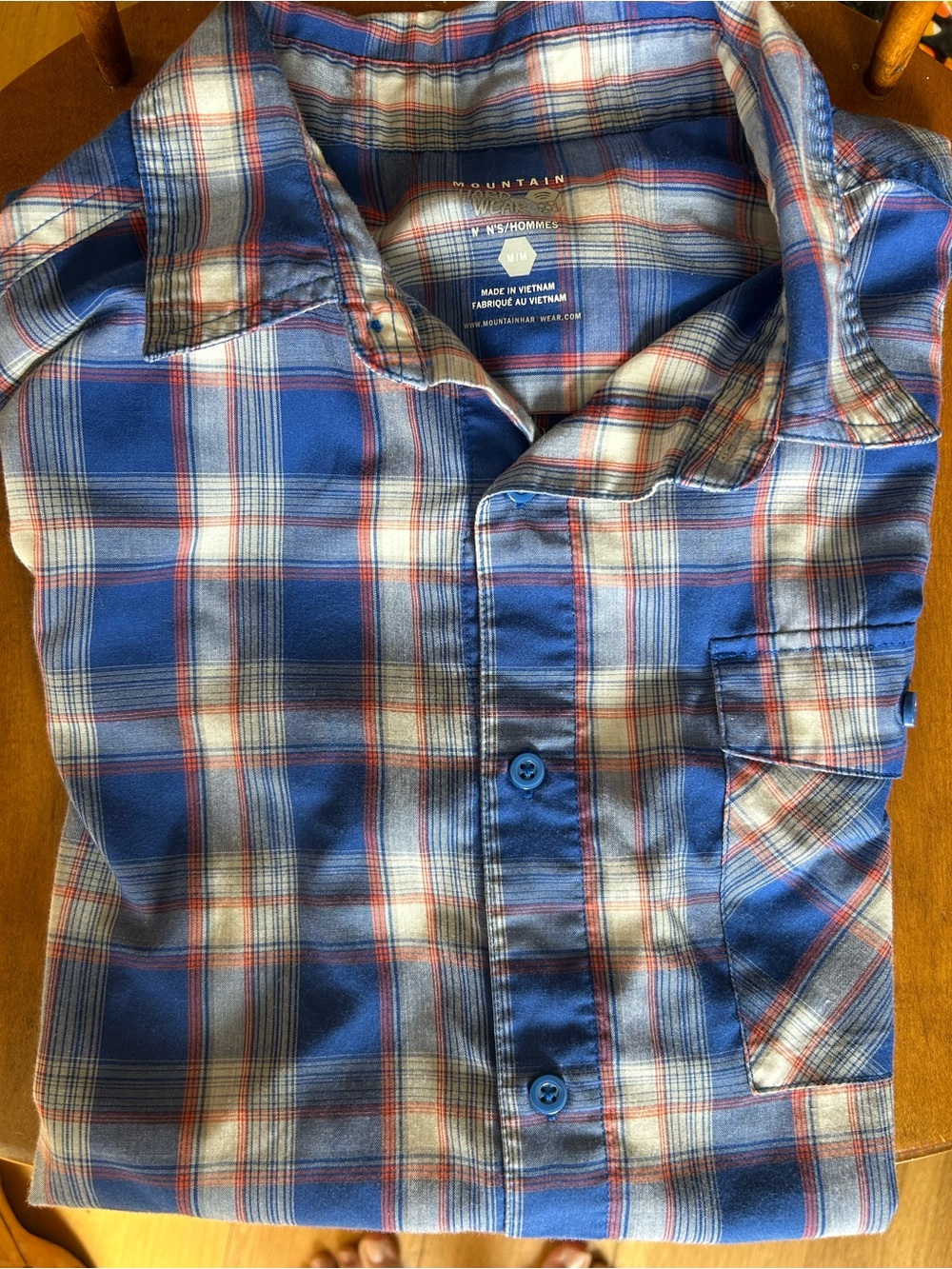 Mountain Hardwear Men's Navy and Red Plaid Button-Down Shirt